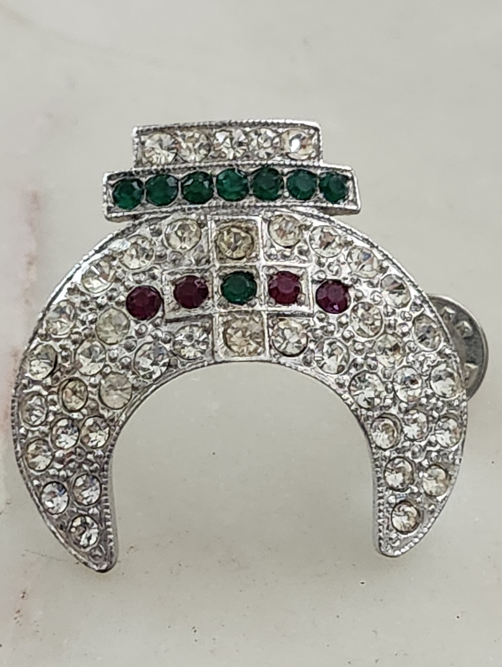 Vtg ORA Masonic Shriners Frat. Rhinestone & Silver Tone Crescent Moon Brooch
